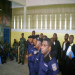 Les cinq policiers accuss du meurtre de Floribert Chebeya. Au premier plan, le colonel Daniel Mukalay, chef adjoint des services spciaux de la police