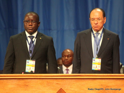 Aubin Minaku, Prsident de l'assemble nationale congolaise et Lon Kengo Wa Dongo, prsident du Senat le 7/09/2013  Kinshasa, lors de l'ouverture de concertations nationales