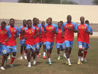 Les Lopards de la RDC en plein sance d'entrainement au centre d'Ebebiyin, en Guine