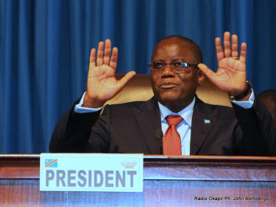 Aubin Minaku, élu nouveau président de l'Assemblée nationale congolaise le 12/04/2012 à Kinshasa