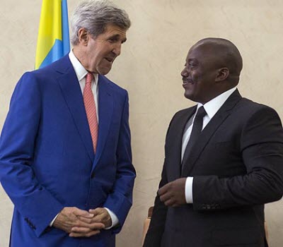 Le secrétaire d'Etat américain John Kerry et le président Joseph Kabila et  le 4/05/2014 à Kinshasa