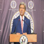 John Kerry le 4/05/2014 lors d'une conférence de presse à Kinshasa