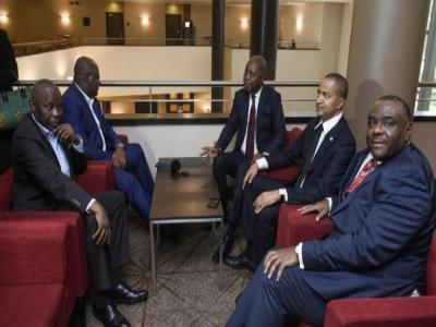 Jean-Pierre Bemba, Félix Tshisekedi, Vital Kamerhe, Moise Katumbi, Adolphe Muzito en réunion le 12/09/2018 à Bruxelles.